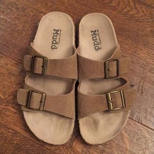 Birkenstock Mudd two strap faux suede slides 6 6.5